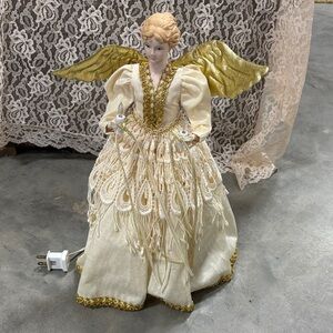 Vintage Roman Inc Gold Dress Lighted Angel 14" Christmas Tree Topper